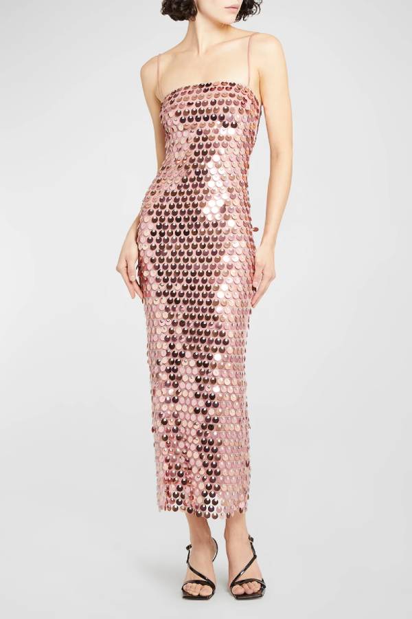 Mermaid scale sequined slim-fit maxi dress with thin straps