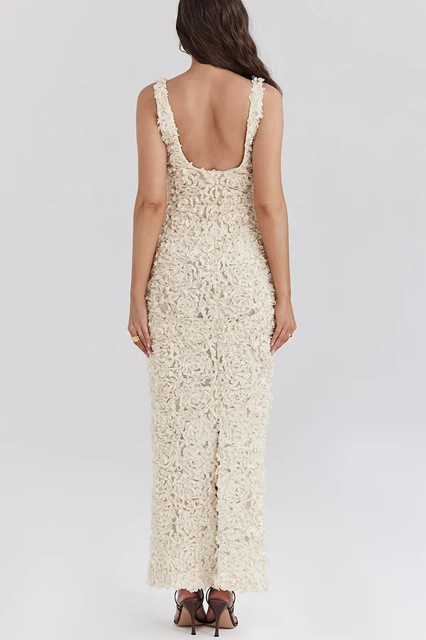 Three-dimensional Flower Sexy V-neck Slim Maxi Dress