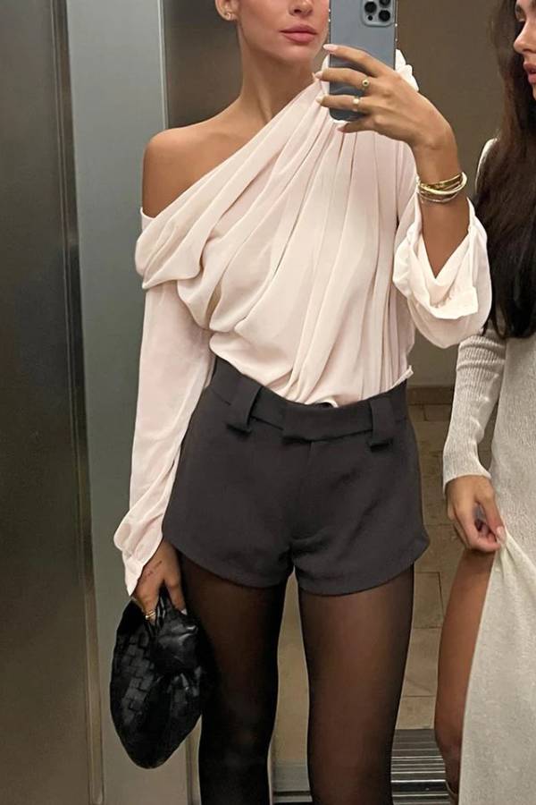 White off-shoulder long-sleeved top