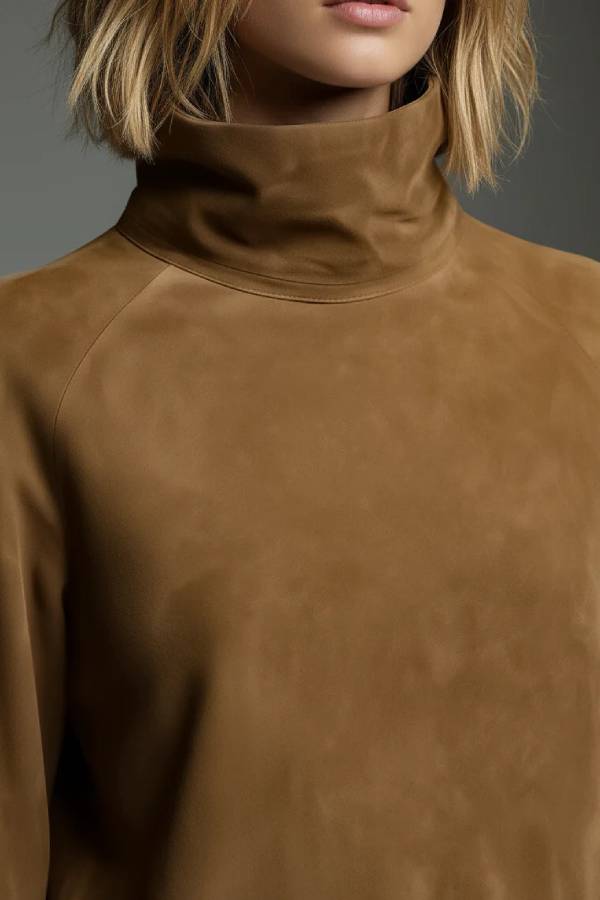 Vintage Loose Suede Turtleneck Mini Dress