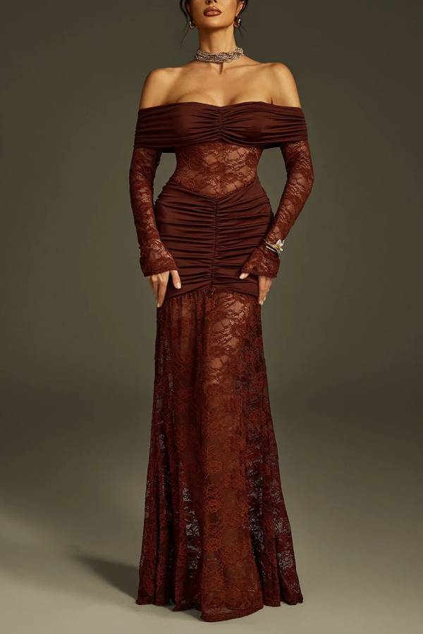 Poseidon Off Shoulder Lace Maxi Dress