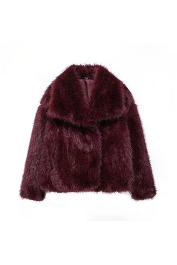 Large lapel faux fur loose short coat