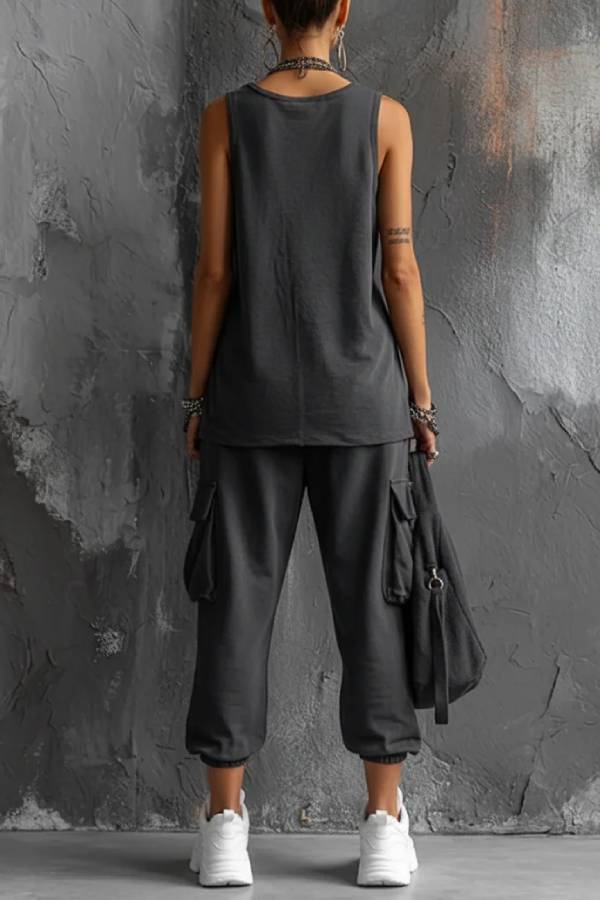 Casual Sleeveless Tank Top & Jogger Cargo Pants Set