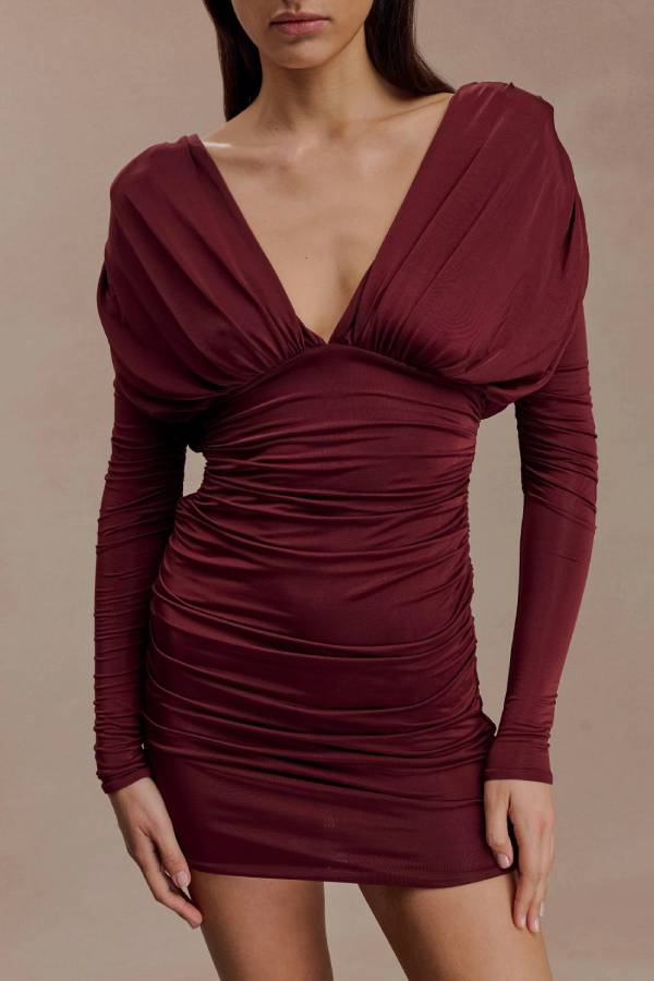 Long Sleeve Plunge Mini Dress