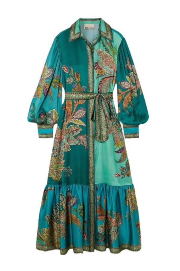 Paisley print tie-waist maxi shirt dress
