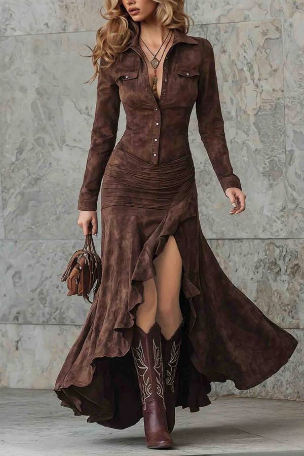 Retro irregular dress with gathered collar