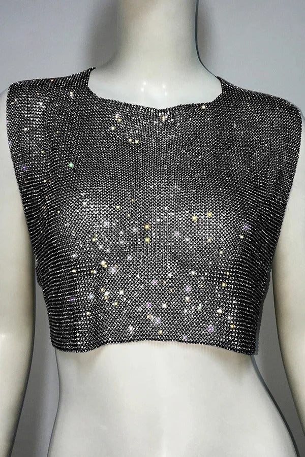 Sexy Metallic Rhinestone Backless Chain Vest
