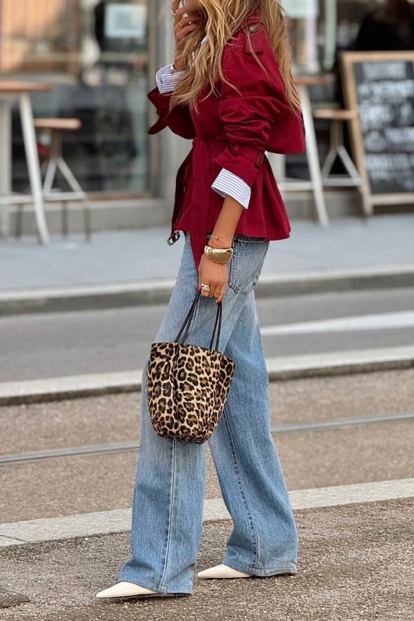 Burgundy Short Belt Trench Coat