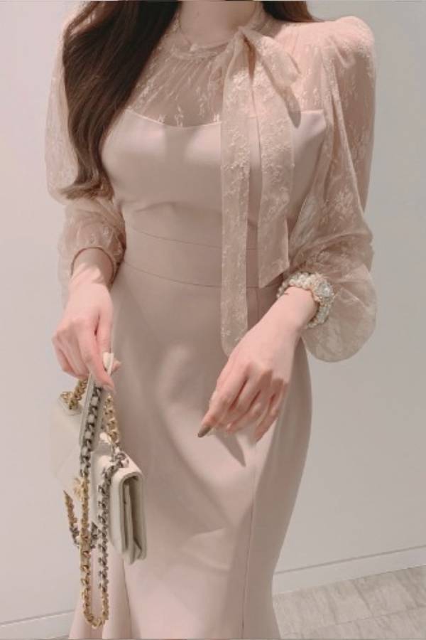 Lace Bow Waist Fishtail Dress