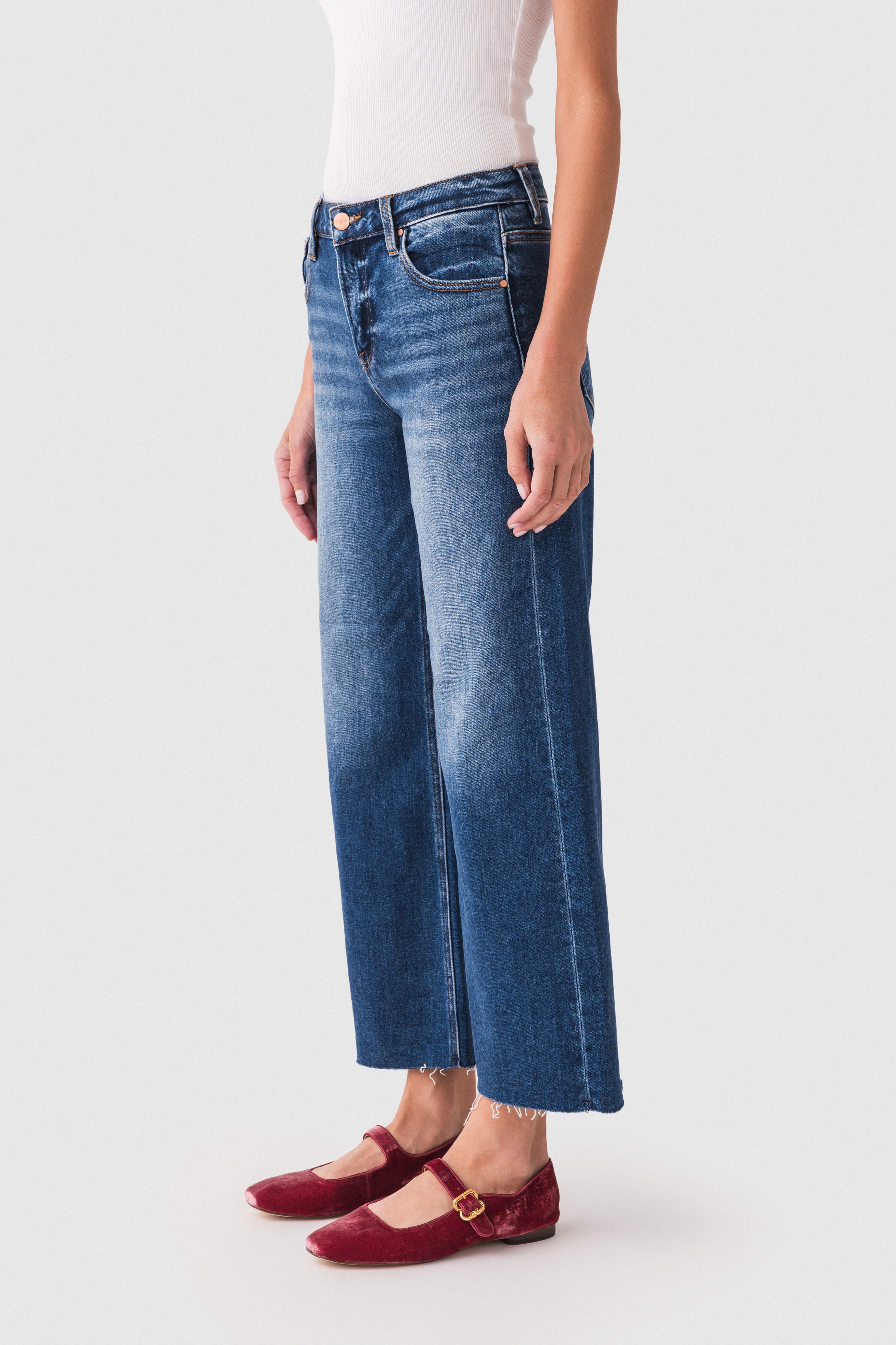 Risen Jenny High Rise Raw Hem Crop Wide Leg Jeans