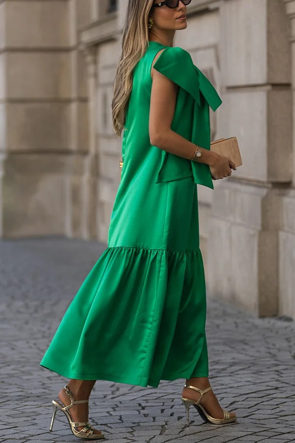 Ever Yours Satin Oversized Bow Detail Sleeveless Loose Maxi Dress