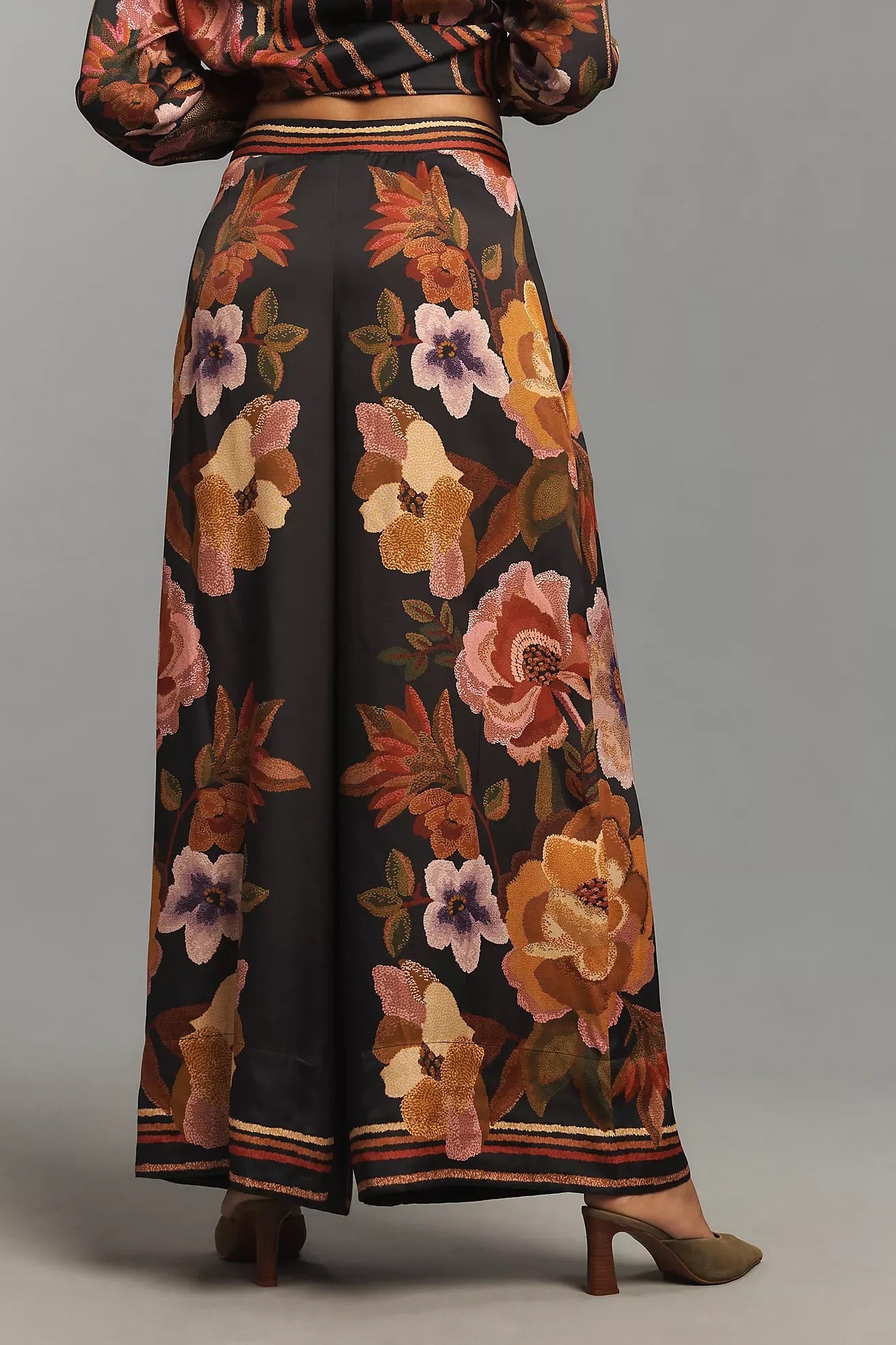 Farm Rio Chenille Flowers Wide-Leg Pants