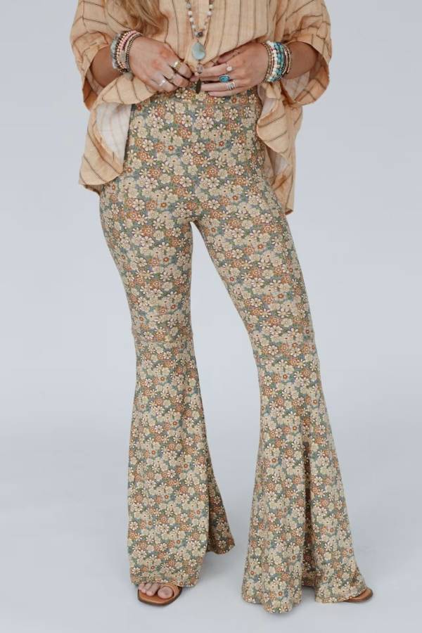 Retro floral flared pants