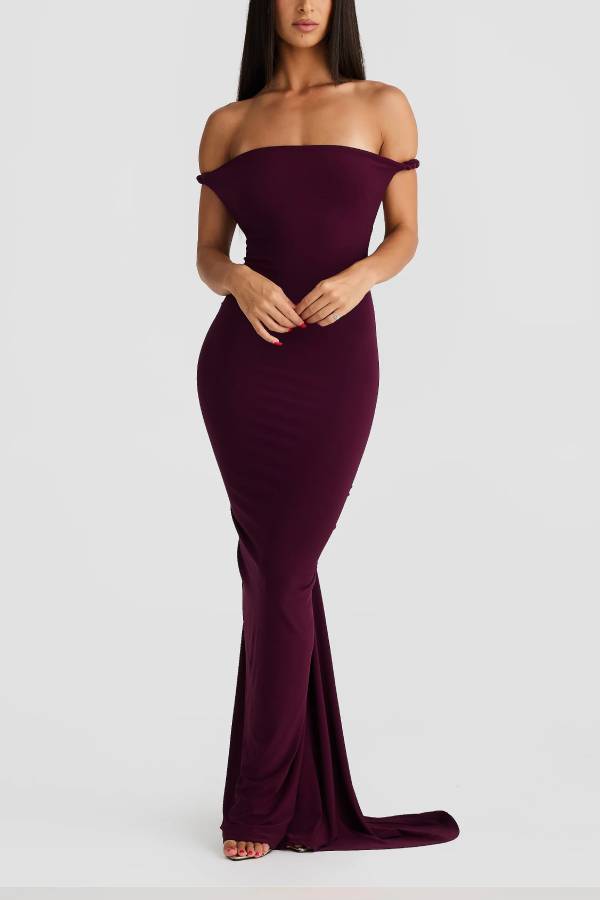 Convertible slim-fit open-back draped maxi dress