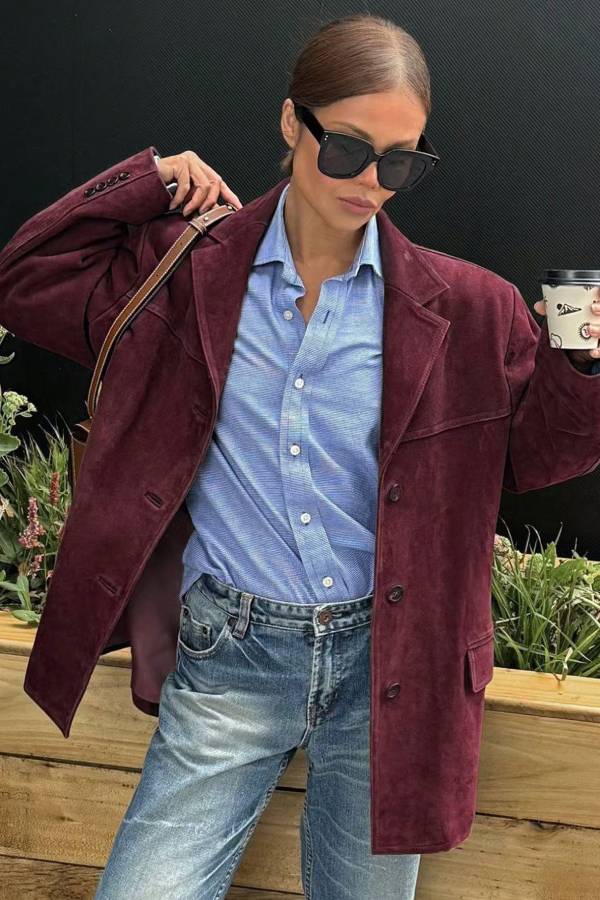 Suede loose-fitting suit jacket