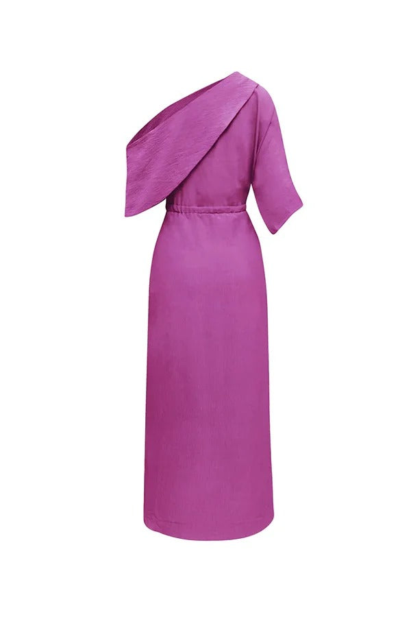 Whispered Yes Satin Irregular Lapel Neckline Design Ruched Maxi Dress