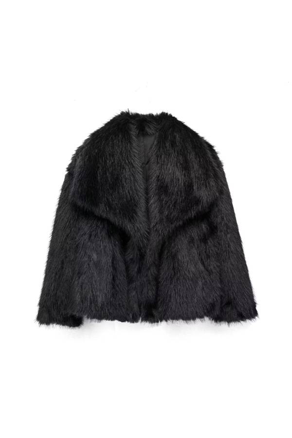 Large lapel faux fur loose short coat