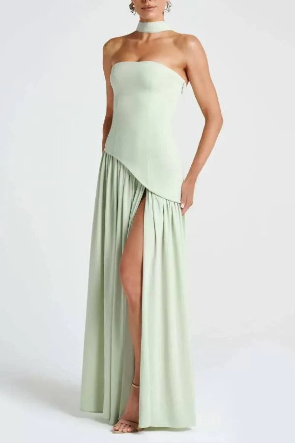 Halter neck tube top high slit slim fit dress