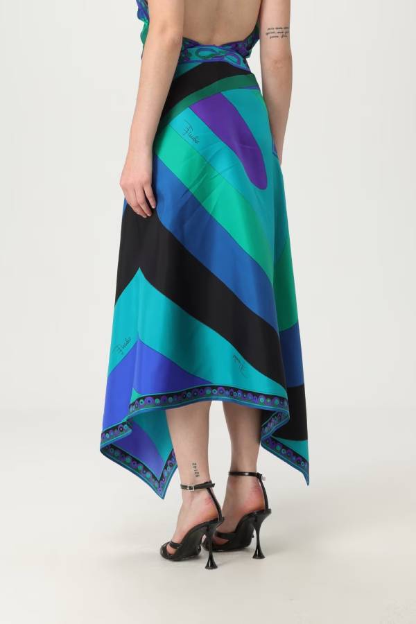 Gabbie Satin Unique Print Halter Scarf Tank and Asymmetrical Maxi Skirt Set