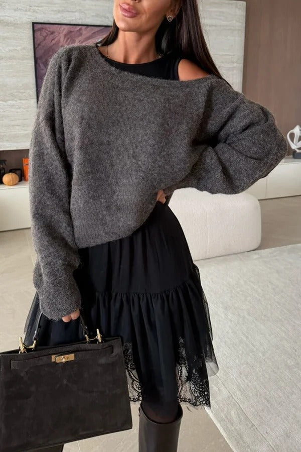 Upper East Chic Knit Wide Neck Long Sleeve Relaxed Sweater