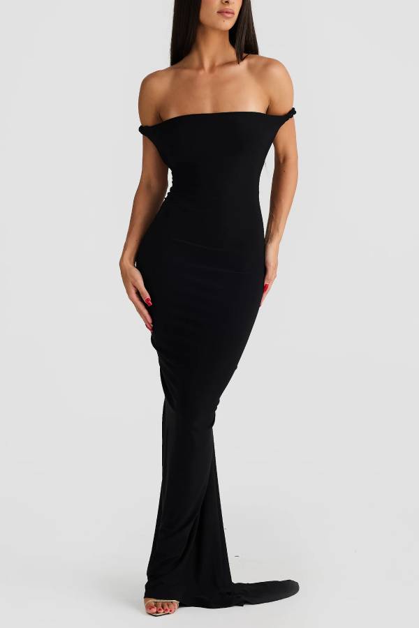Convertible slim-fit open-back draped maxi dress