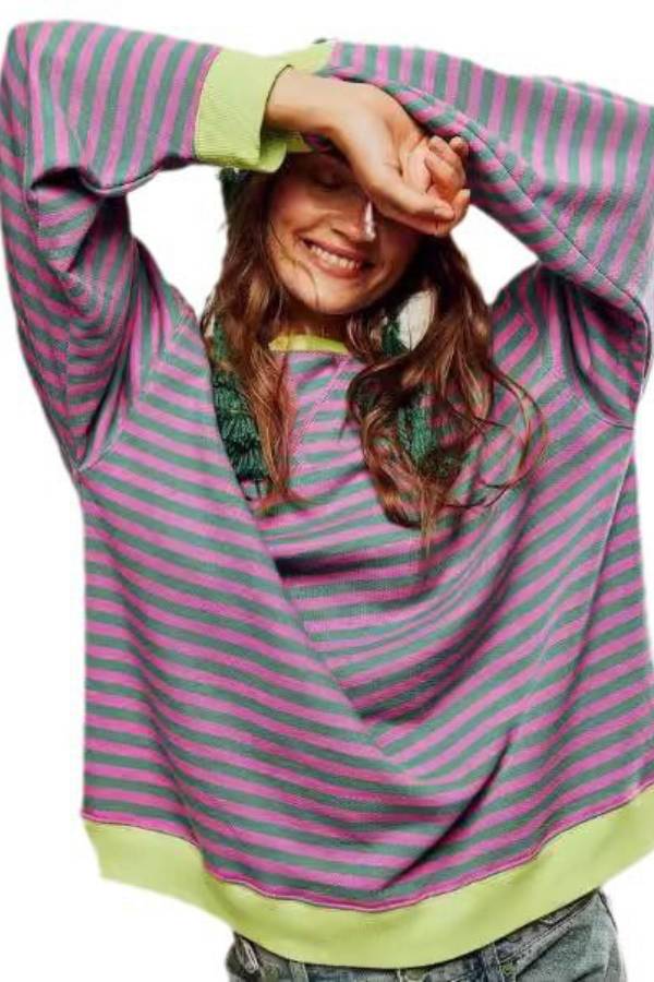 Striped color-blocked oversized sweatshirt