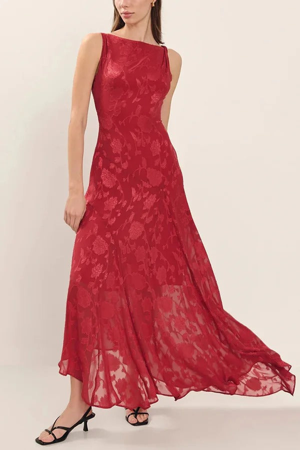 Fashion Jacquard Elegant Backless Lace-up Slim Irregular Maxi Dress