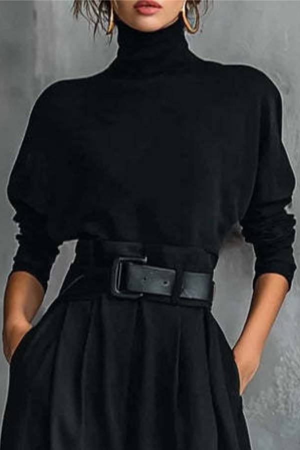 High collar batwing sleeve wide-leg pants suit