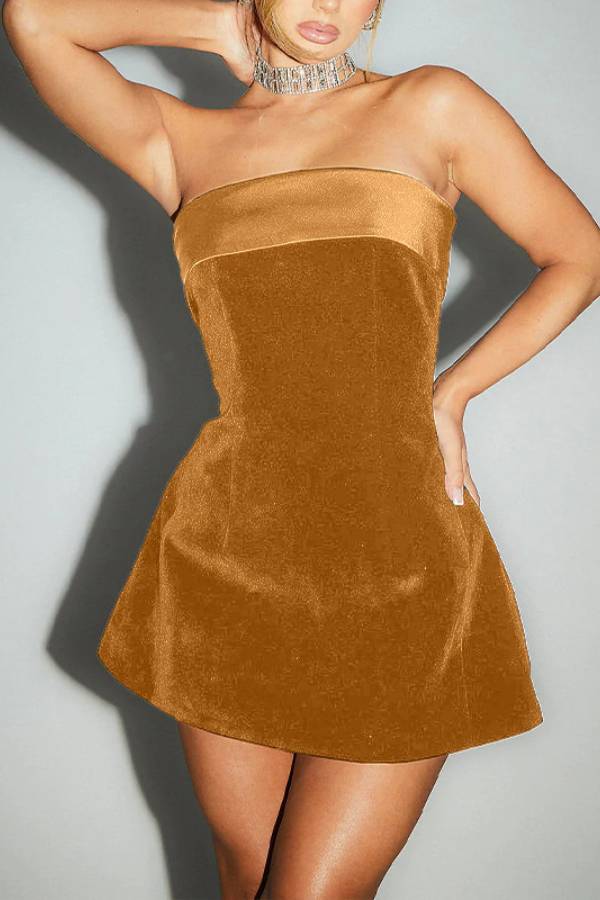 Strapless Velvet A-line Party Dress