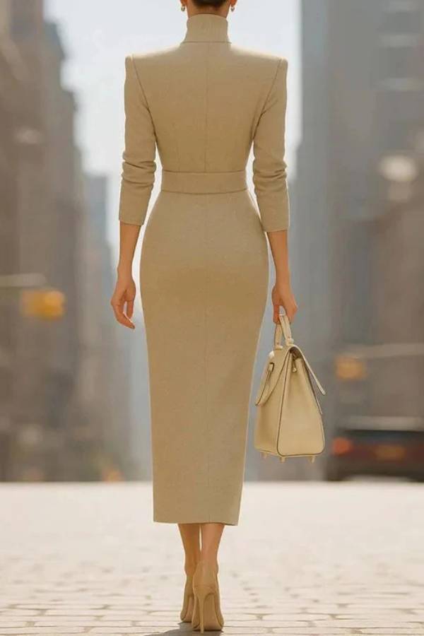 Elegant Suit-style Slit Fitted Midi Dress