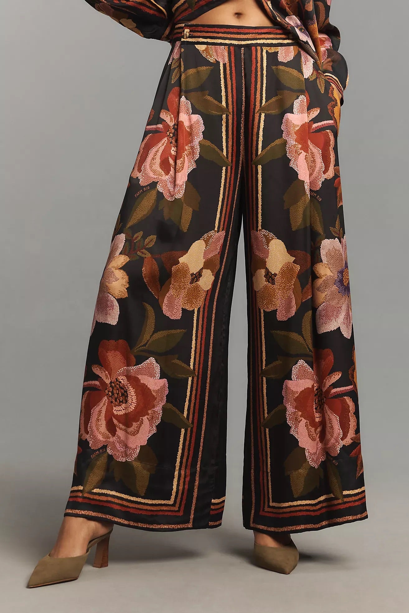 Farm Rio Chenille Flowers Wide-Leg Pants