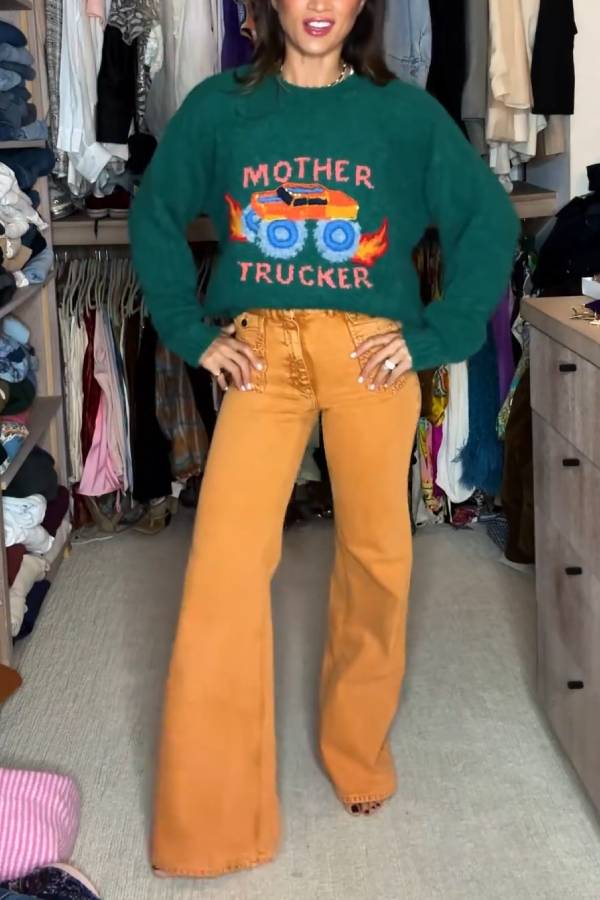 Trucker Alpaca Blend Graphic Crewneck Sweater