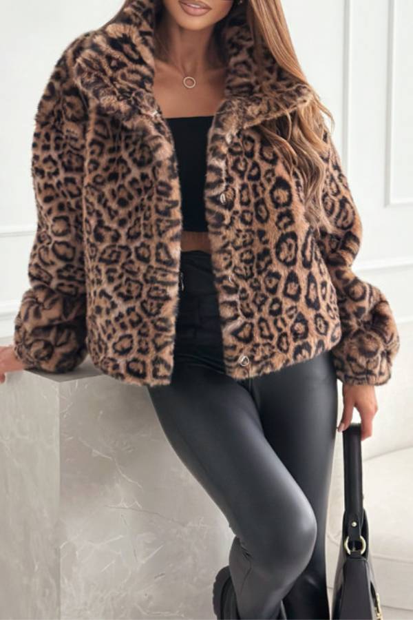 Retro leopard print plush short coat