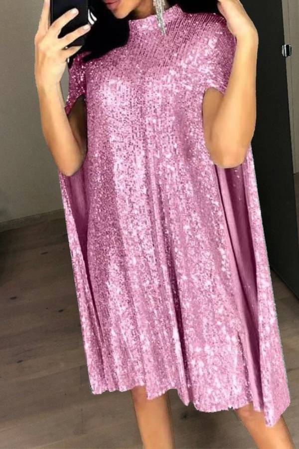 Sequined Cape Turtleneck Party Dress