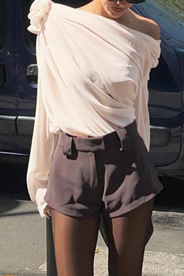 White off-shoulder long-sleeved top