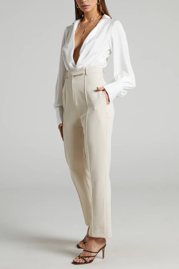 High-waisted split straight leg pants