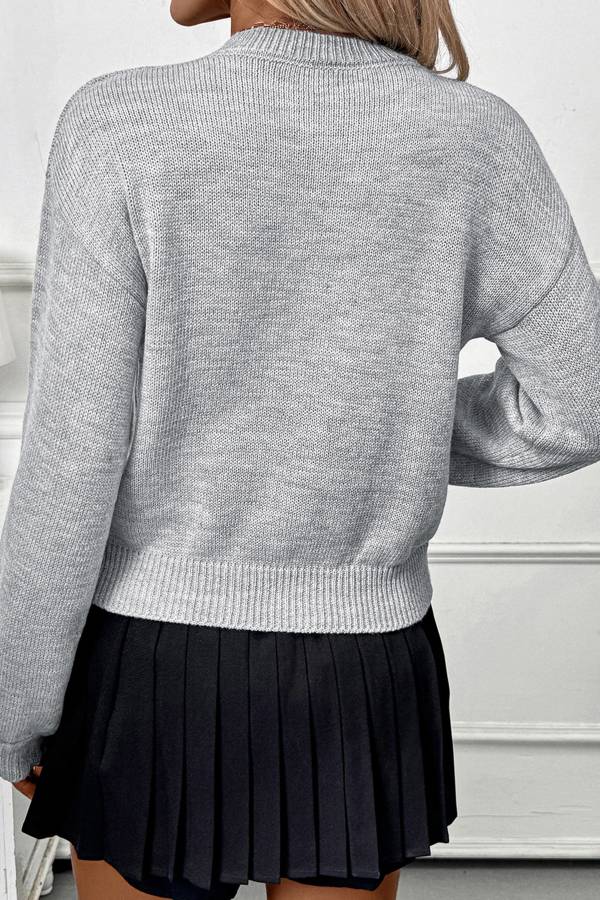 3D Flower Crew Neck Loose Knit Sweater