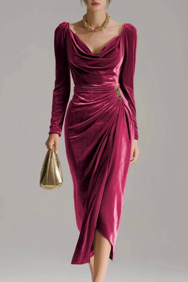 Velvet Ruched Bodycon Midi Dress