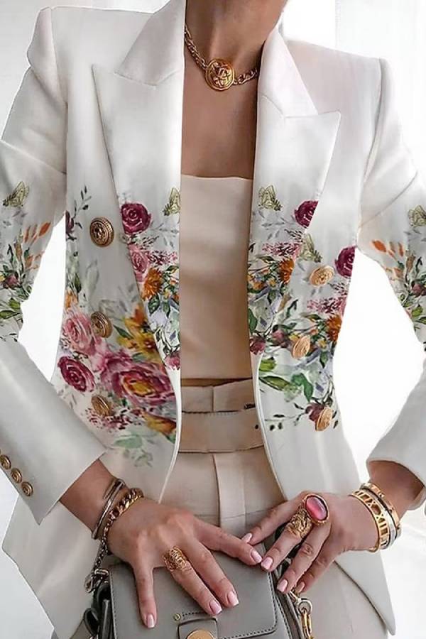 Art print double-breasted blazer