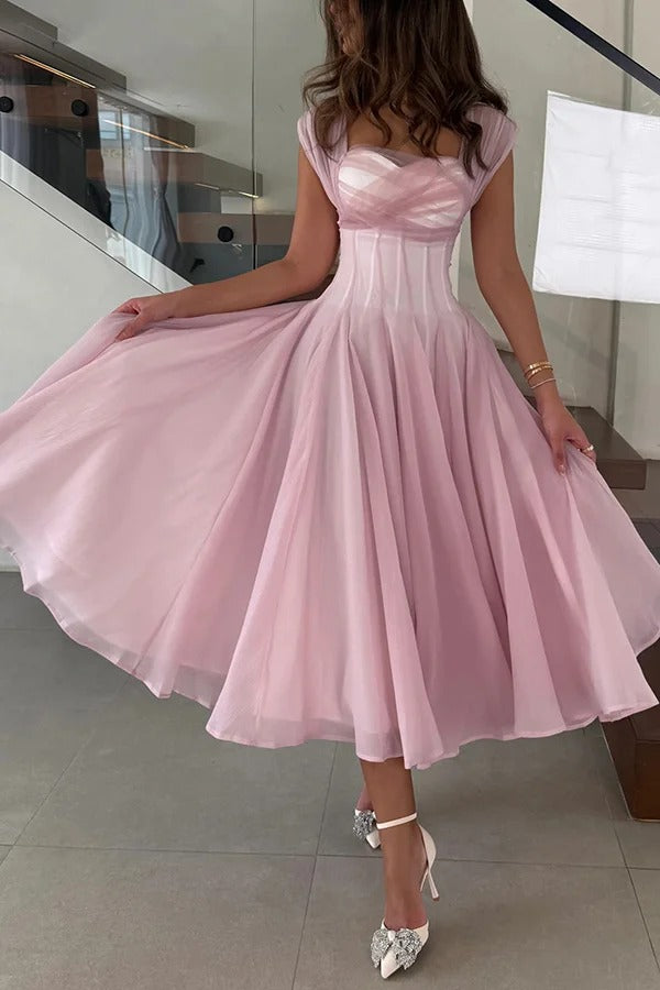 Elegant Sleeveless Waist-cinching Mesh Full-hem Maxi Dress