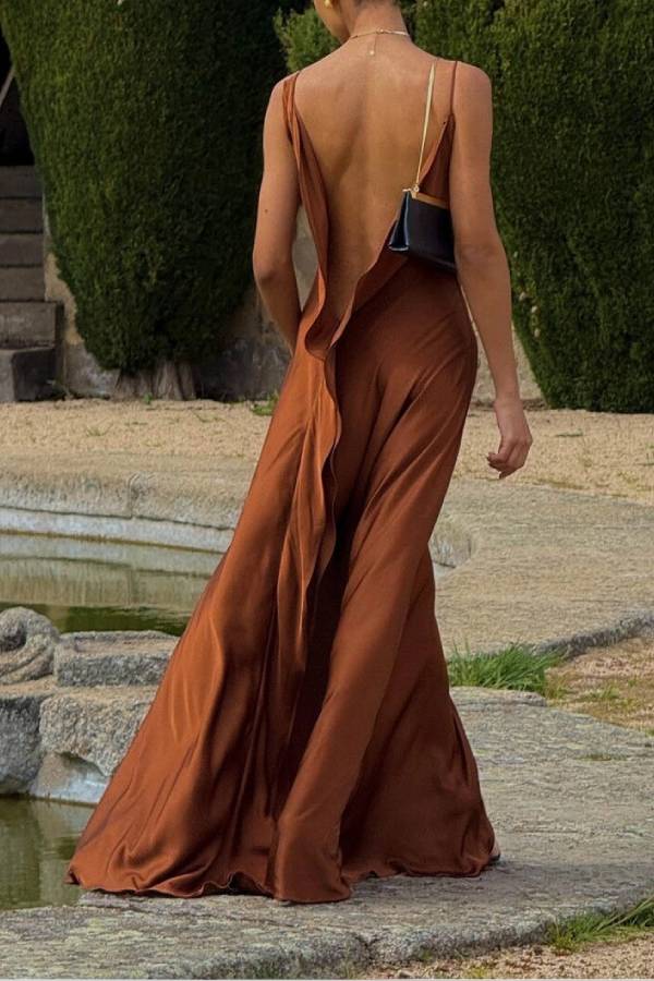 Sexy Elegant Satin Side High Slit Maxi Dress