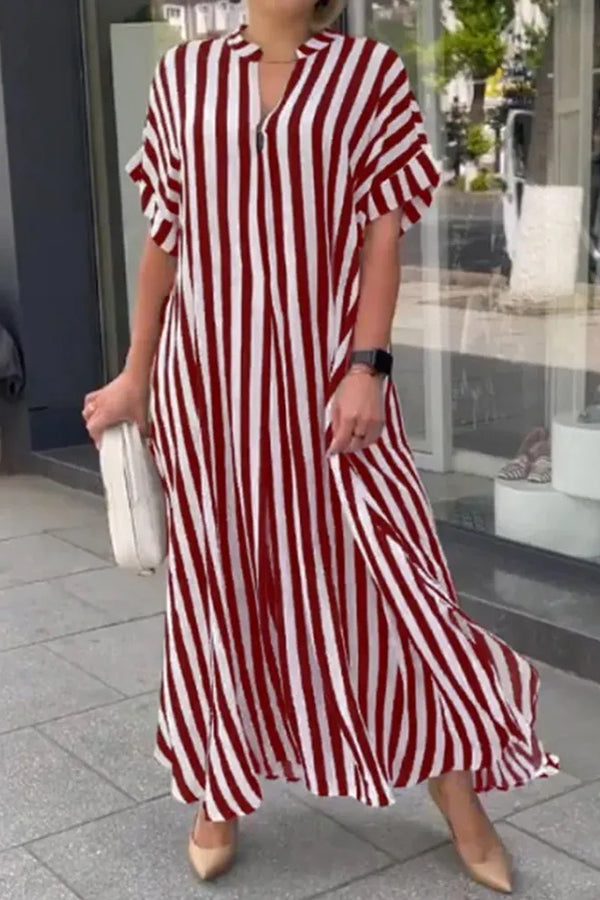 Women's V Neck Striped Print Dress