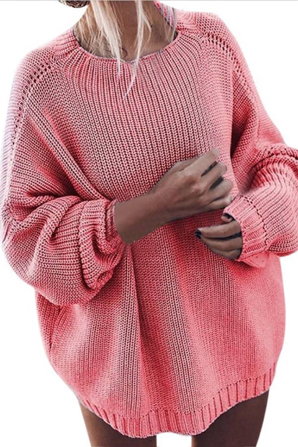 Loose lantern sleeve mid-length sweater