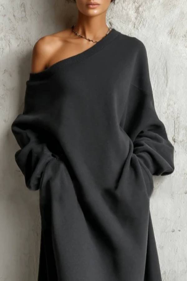 Black Off-shoulder Sweatshirt Maxi Dress