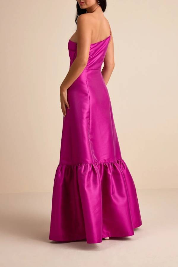 Letha Magenta Taffeta One-Shoulder Maxi Dress