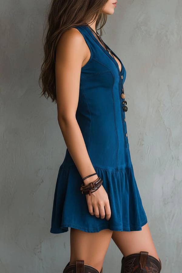 Bohemian Vintage V-Neck Sleeveless Short Dress