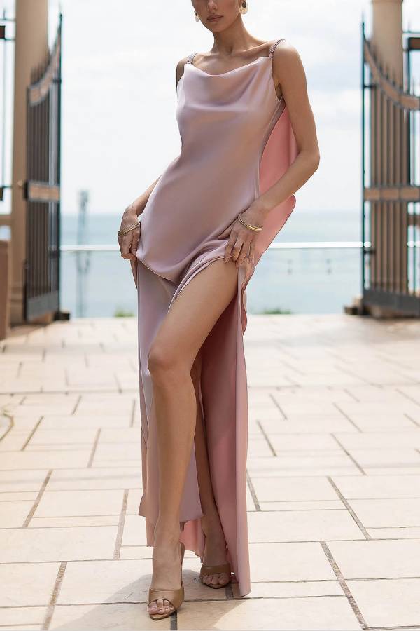 Sexy Elegant Satin Side High Slit Maxi Dress