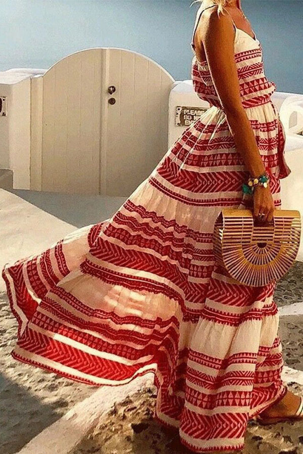 Simian style V-neck printed beach slip dress