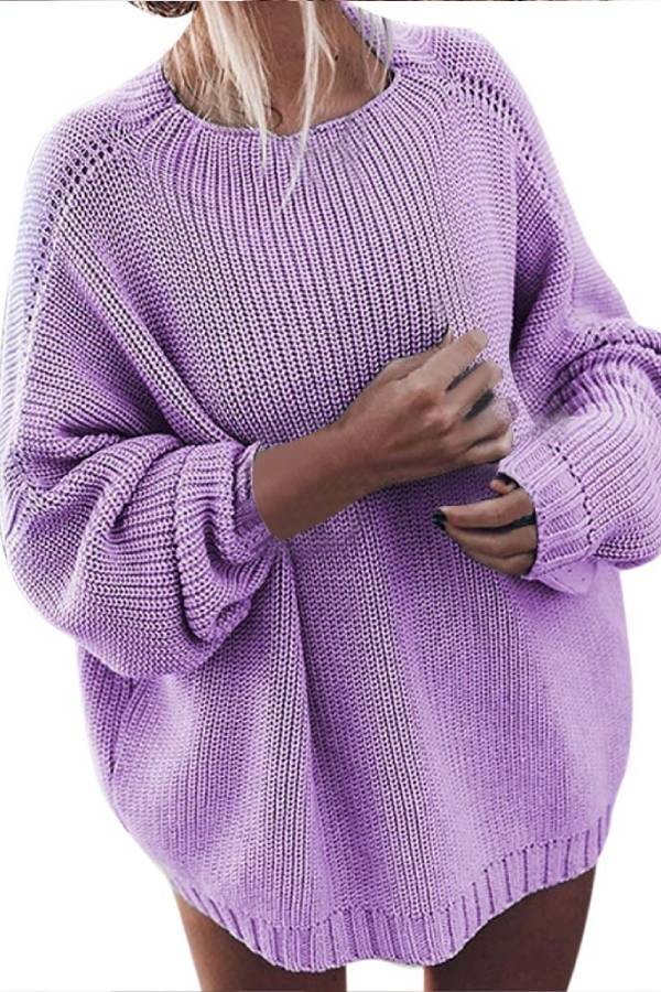 Loose lantern sleeve mid-length sweater