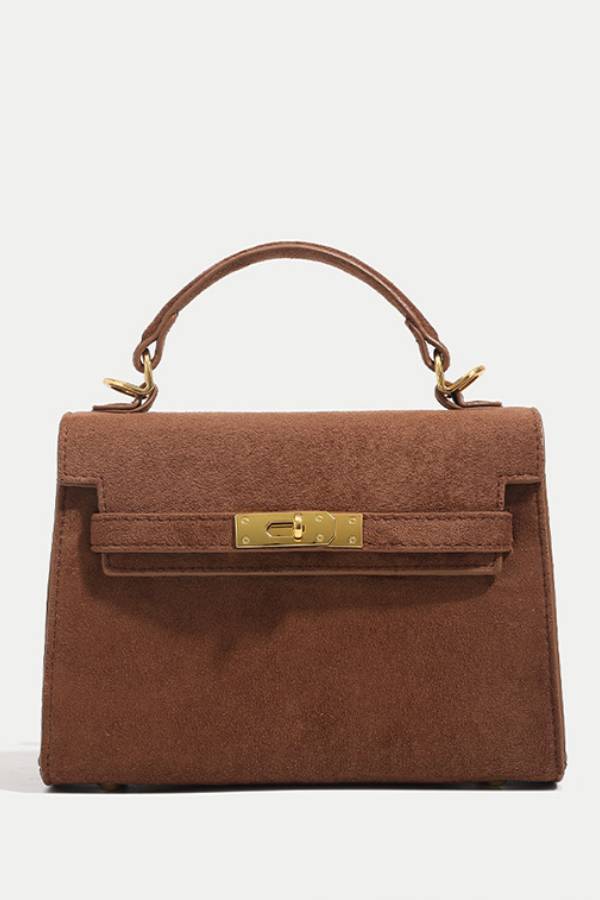 Suede metal clasp handbag Kelly bag